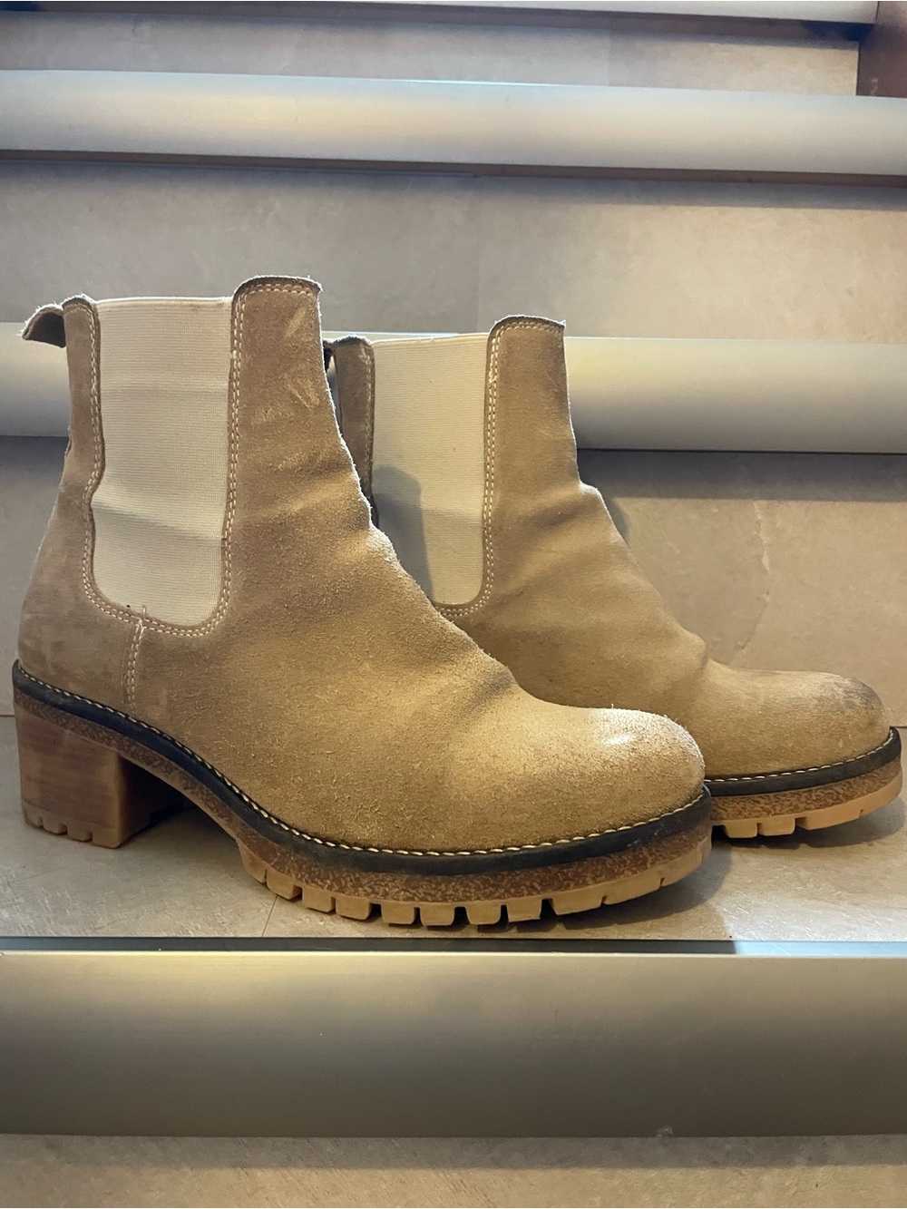 Heeled Lug Sole Suede Chelsea Boot